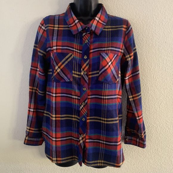 Grace and Lace Whiskey Plaid l/s Flannel Button Up Shirt with Pockets size xs - Picture 7 of 10